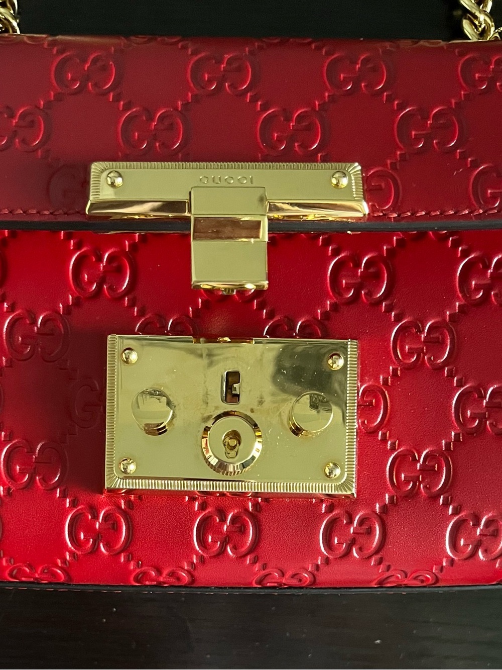 Gucci Guccissima Small Red Padlock Chain Shoulder Bag - Picture 6 of 13